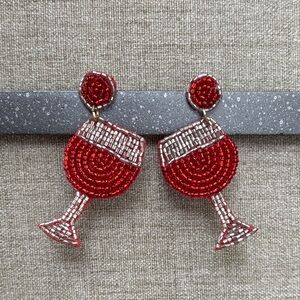 🍷Cheers! Red Beaded Wineglass Earrings 🥂